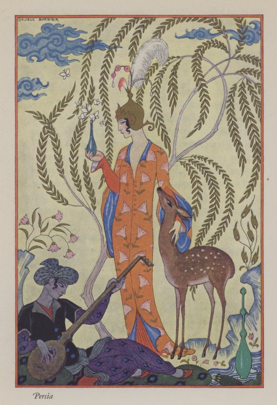 The Romance of Parfum: Persia (färg litho) av Georges (after) Barbier