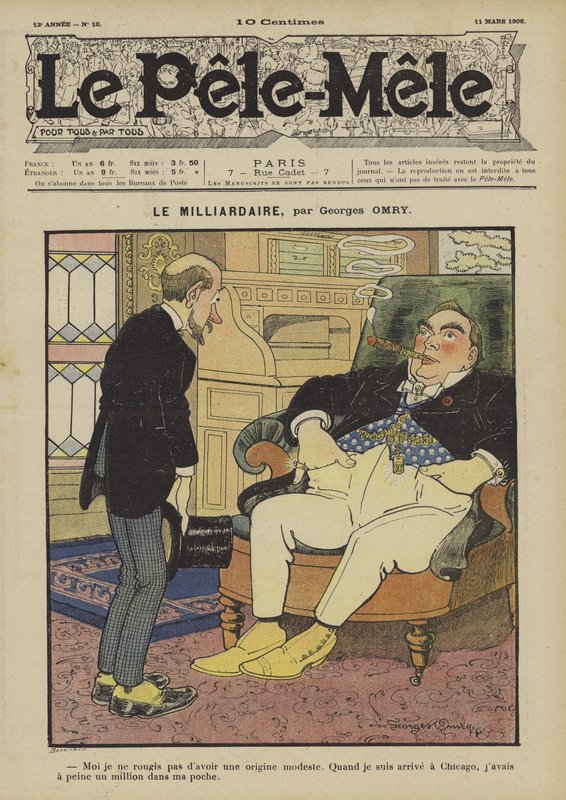 Miljardären. Illustration för Le Pele-Mele, 1906 av Georges Antonin Henri Mory