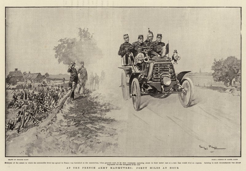 Vid den franska arméns manövrar, Forty Miles per Hour av Georges Bertin Scott