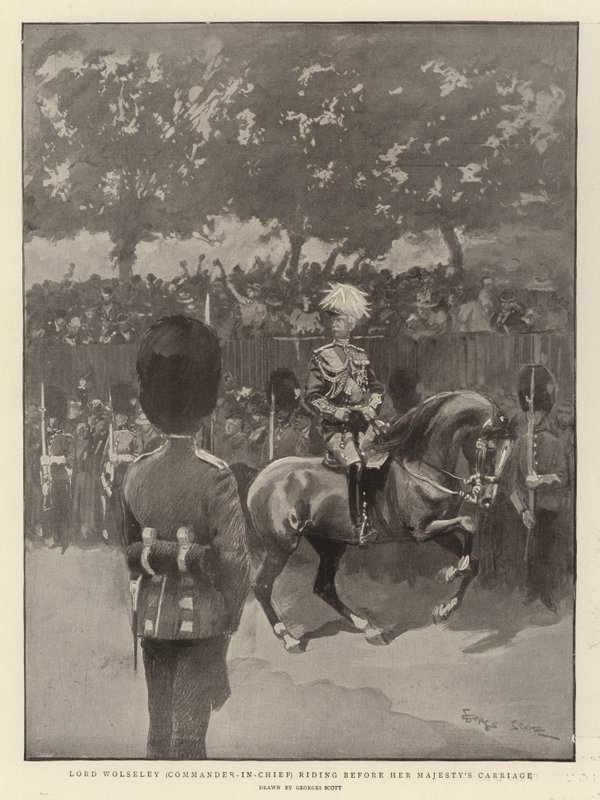 Lord Wolseley (överbefälhavaren) Rider inför Hennes Majestäts vagn av Georges Bertin Scott
