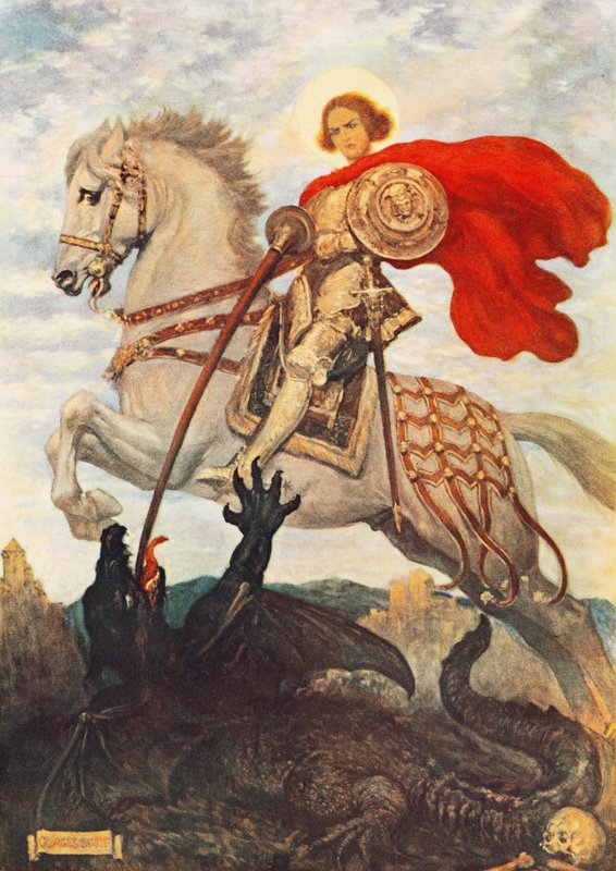 S:t Göran och draken (färglitografi) av Georges Bertin Scott