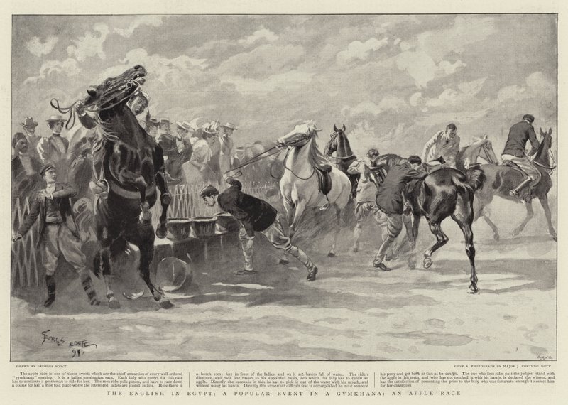 Engelsmännen i Egypten, ett populärt evenemang i en Gymkhana, ett äppellopp av Georges Bertin Scott