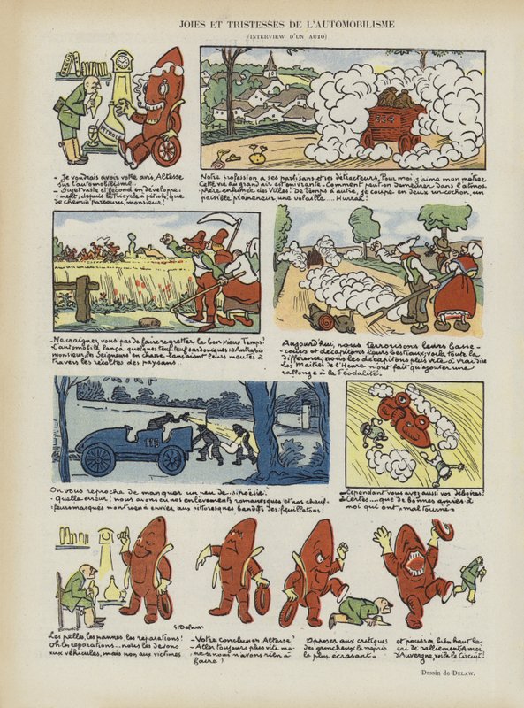 Bilismens glädje och sorg. Illustration för Le Rire av Georges Delaw
