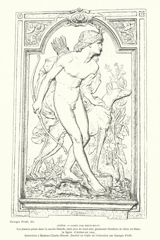 Actaeon, hjälte i den grekiska mytologin, cameo av den franske skulptören Emile Soldi av Georges Ernest Profit