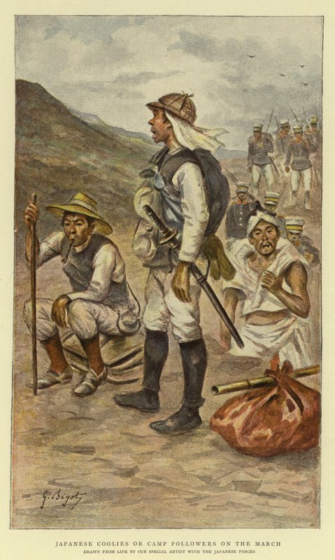 Japanska coolies eller lägerföljare i mars av Georges Ferdinand Bigot