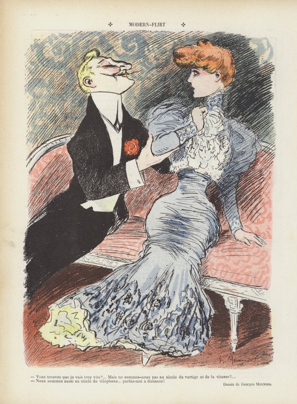 Modern flirta. Illustration för Le Rire av Georges Meunier