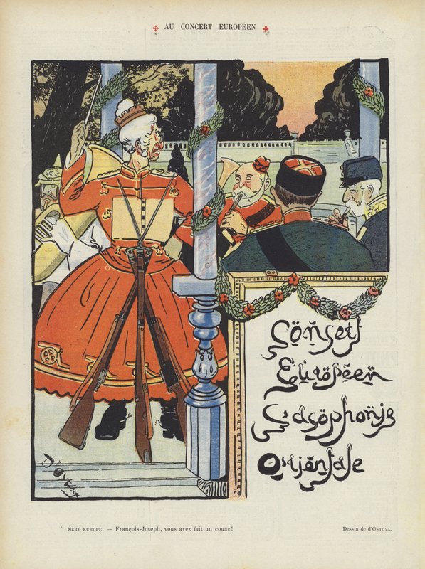 På Europakonserten. Illustration för Le Rire av Georges d 1878 1937 Ostoya