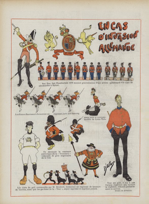 I händelse av en tysk invasion. Illustration för Le Rire av Georges d 1878 1937 Ostoya