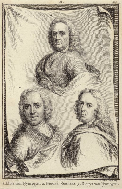 Porträtt av Elias van Nijmegen, Gerard Sanders och Dionys van Nijmegen av Gerard Sanders