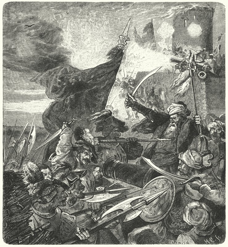 Ungrare slåss mot turkarna vid Szekesfehervar, 1593 av German School