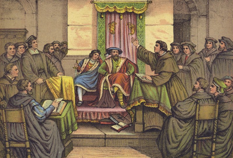Luthers disputation med Dr Eck i Leipzig, 1519 av German School