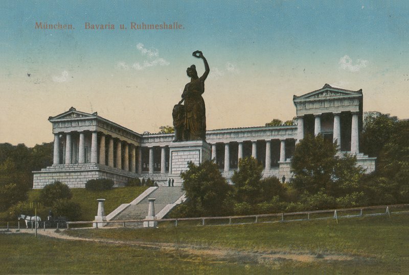 Bavaria-statyn och Ruhmeshalle, München. Vykort skickat 1913. av German Photographer
