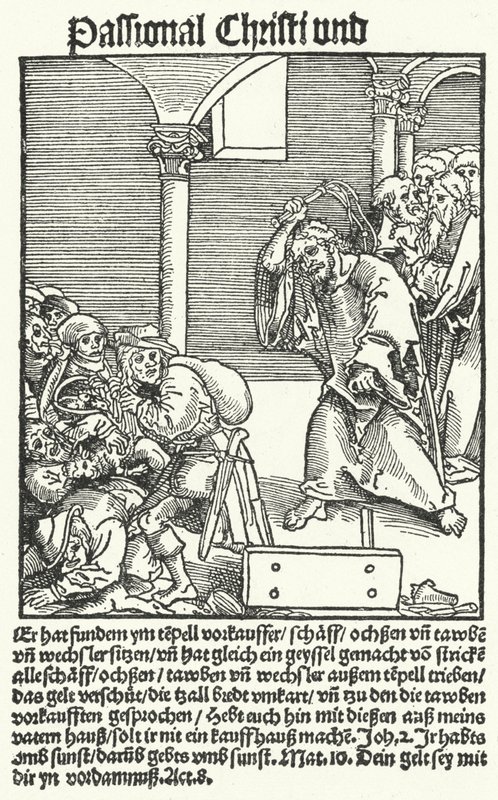 En sida ur Luthers anti-pamflett, Passional Christi und Antichrist av German School