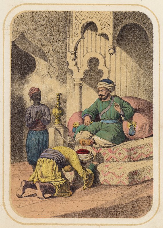 Abu och Niutyn från Tusen och en natt (färg litho) av German School