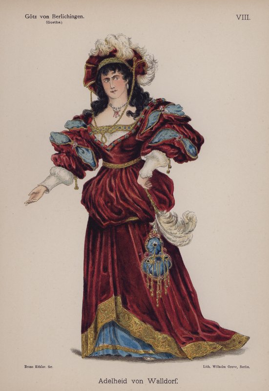 Adelheid von Walldorf, från Gotz von Berlichingen av Goethe (färg litho) av German School