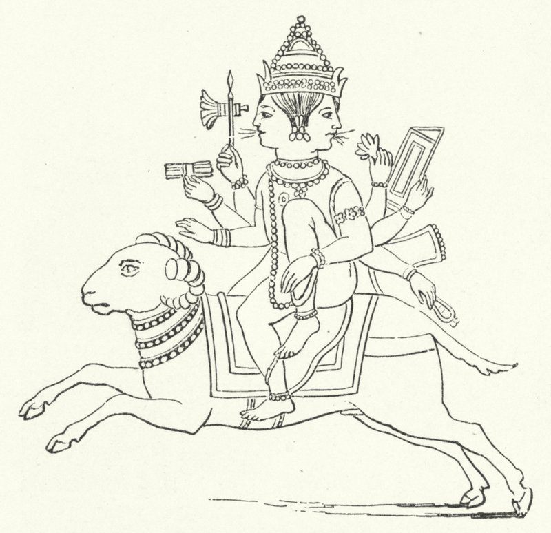 Agni, hinduisk eldgud (gravyr) av German School