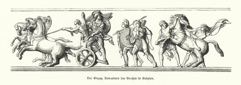 Alexander den store på väg in i Babylon, 331 f.Kr. (gravyr) av German School