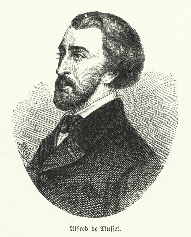 Alfred de Musset, fransk dramatiker, poet och romanförfattare (litho) av German School