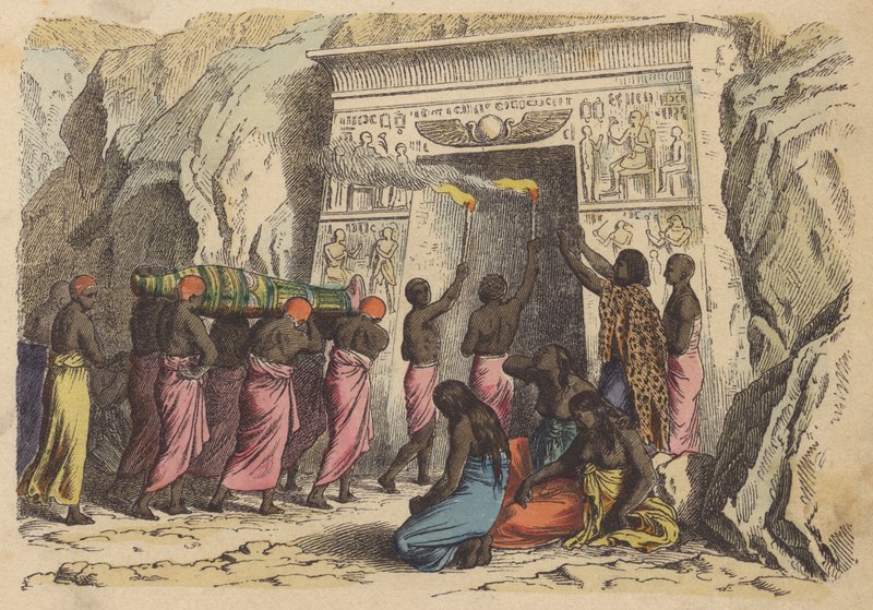 Forntida egyptisk begravning (färgad gravyr) av German School
