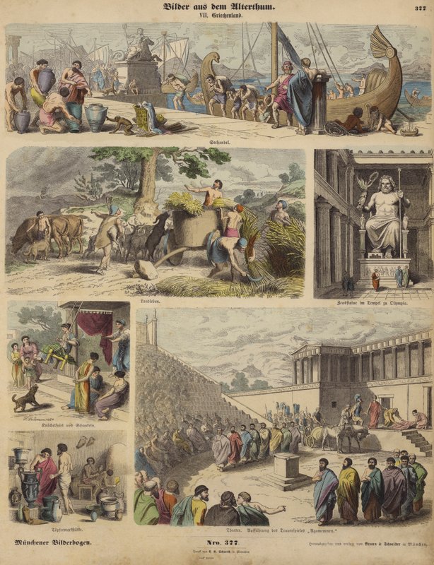 Antikens Grekland (färgad gravyr) av German School