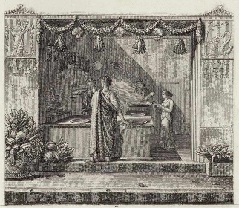 Forntida romersk butik. Illustration för Bilder-Atlas (gravyr) av German School