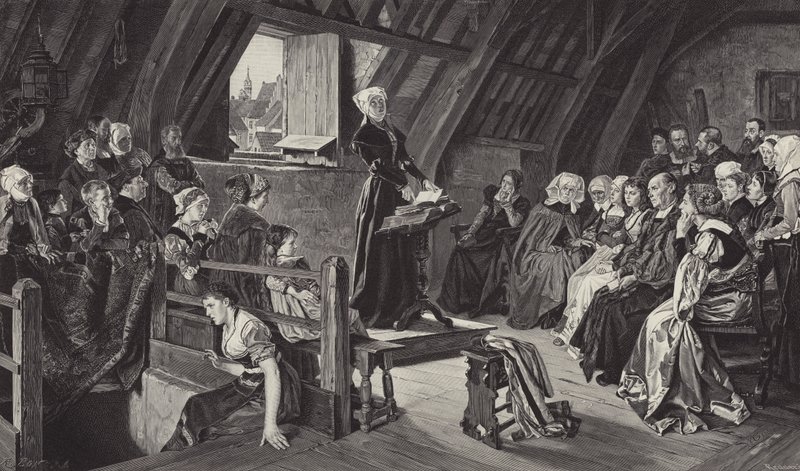 Anne Askew predikar den lutherska läran av German School