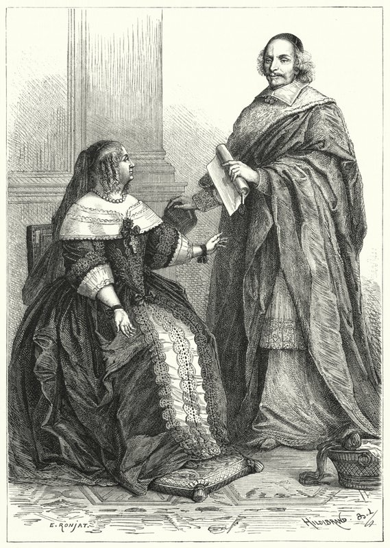 Anne av Österrike, regent för Ludvig XIV av Frankrike, och kardinal Mazarin, Frankrikes chefsminister av German School