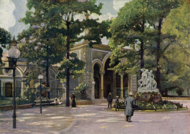 Antilophus, Berlins zoologiska trädgård, Tyskland (färg litho) av German School