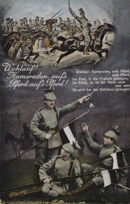 Stiga upp! Kamrater, på era hästar, på era hästar! (färg litho) av German School