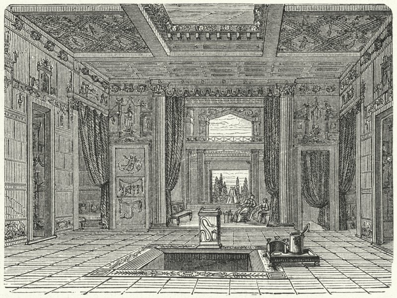 Atrium och tablinum i Casa di Sallusti, Rom (gravyr) av German School