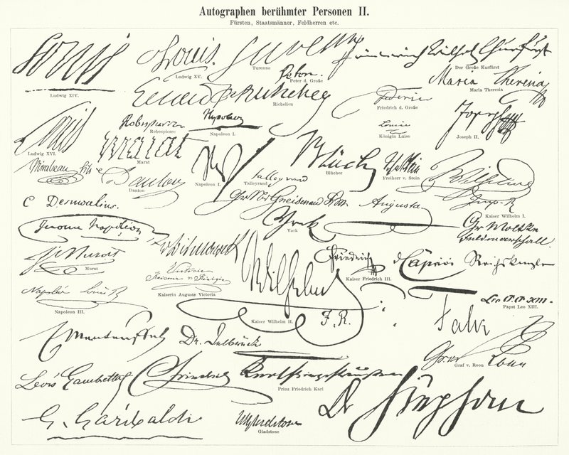 Autografer av kända personer: statsmän, prinsar, generaler, etc (gravyr) av German School