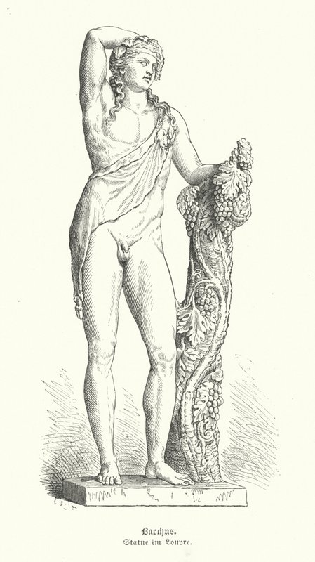 Bacchus, romersk vingud (gravyr) av German School
