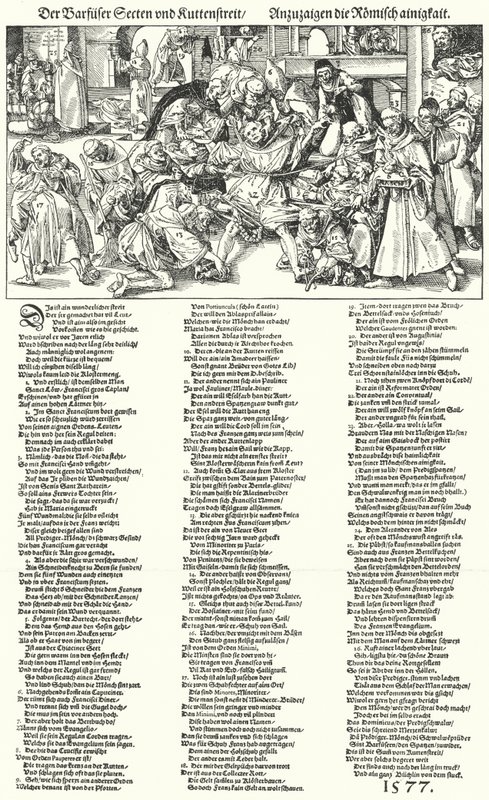 Barfotasekter och disputen om munkens vana (gravyr) av German School