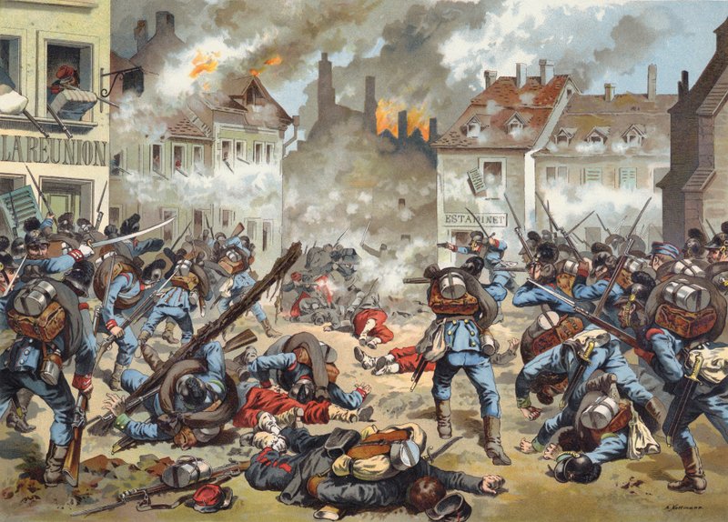 Slaget på gatorna i Bazeilles, fransk-preussiska kriget, 1 september 1870 av German School