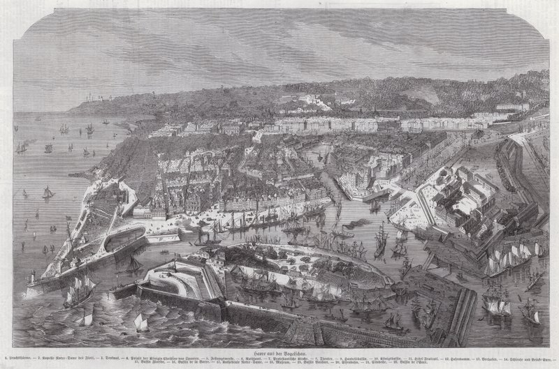 Fågelperspektiv av Le Havre, Frankrike (gravyr) av German School
