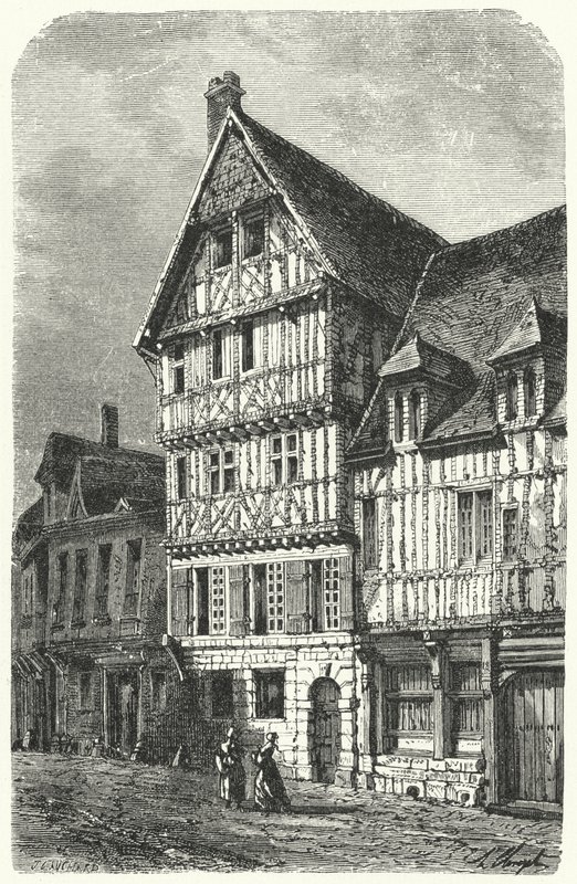 Den franske dramatikern Pierre Corneilles födelseplats i Rouen (gravyr) av German School