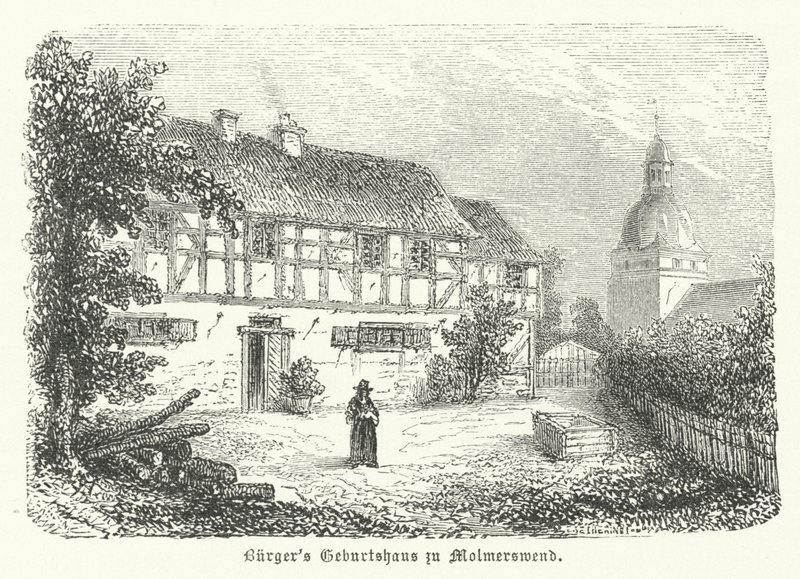 Födelseplats för den tyske poeten Gottfried August Buerger, Molmerswende (gravyr) av German School