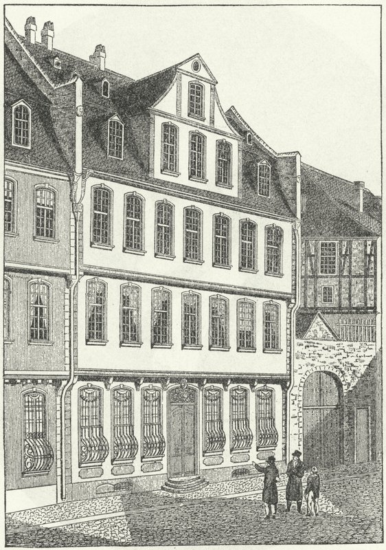 Den tyska författaren och statsmannen Johann Wolfgang von Goethes födelseplats, Frankfurt, Tyskland (gravyr) av German School