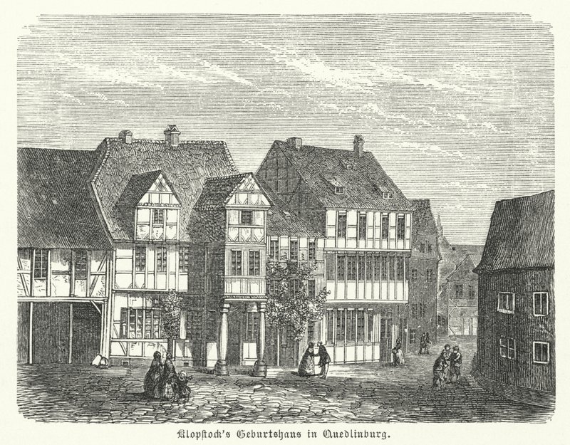 Födelseplats för poeten Friedrich Gottlieb Klopstock, Quedlinburg, Tyskland (gravyr) av German School