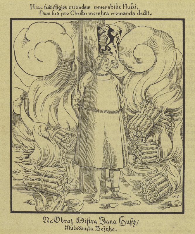 Den böhmiske kristna reformatorn Jan Hus bränns på bål, Konstanz, 6 juli 1415 av German School