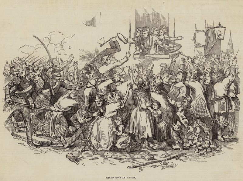Brödupplopp i Stettin, Tyskland 24 april 1847 (gravyr) av German School