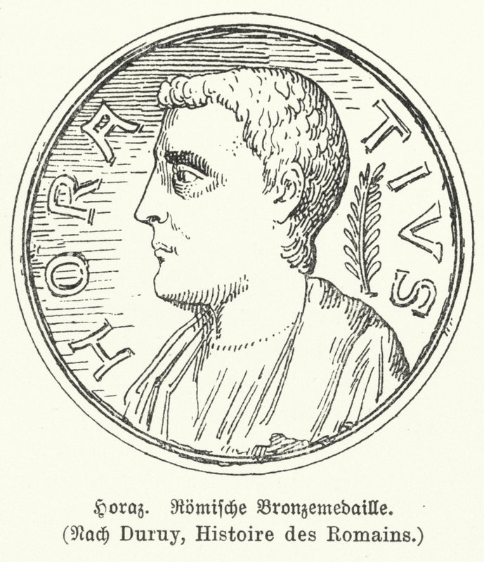 Bronsmedalj föreställande den romerske poeten Horace (litho) av German School