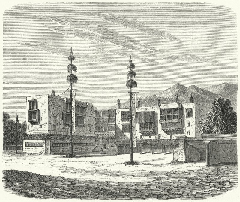Buddhistiskt kloster i Tibet (gravyr) av German School