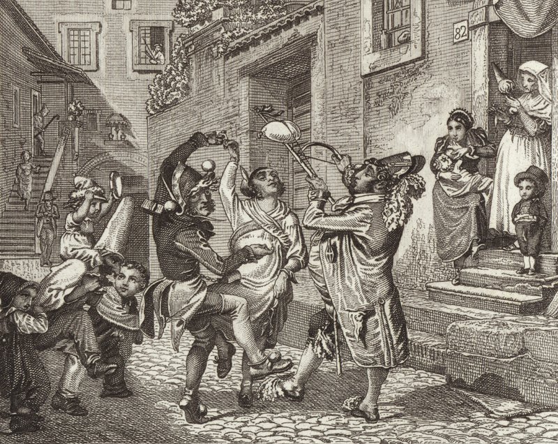 Karneval i Rom, Italien. Illustration för Bilder-Atlas (gravyr) av German School
