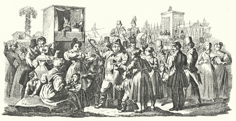 Karneval i Stuttgart-distriktet i Cannstatt, hösten 1835 (gravyr) av German School