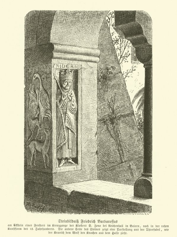 Ristade stenbild av Frederick Barbarossa, den helige romerske kejsaren (gravyr) av German School