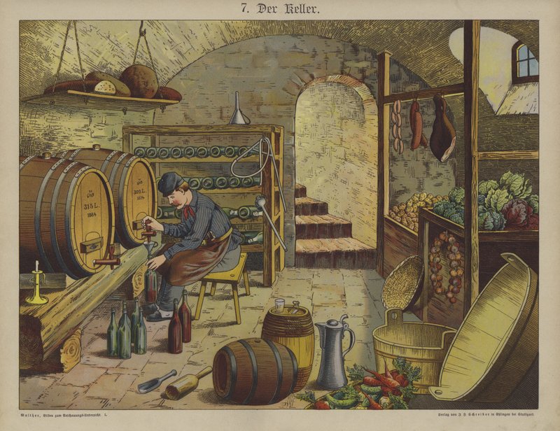 Källare (färg litho) av German School