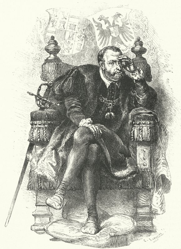 Karl V, helige romerske kejsare (gravyr) av German School