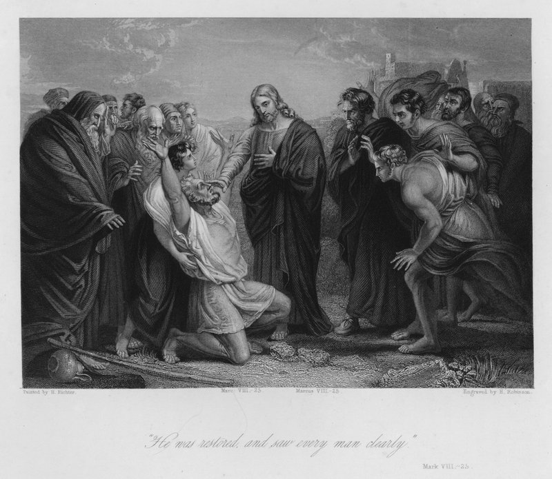 Kristus botar de blinda, Mark VIII, 25 (gravyr) av German School