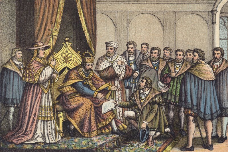 Christian Bayer läser Augsburgs bekännelse (chromolitho) av German School